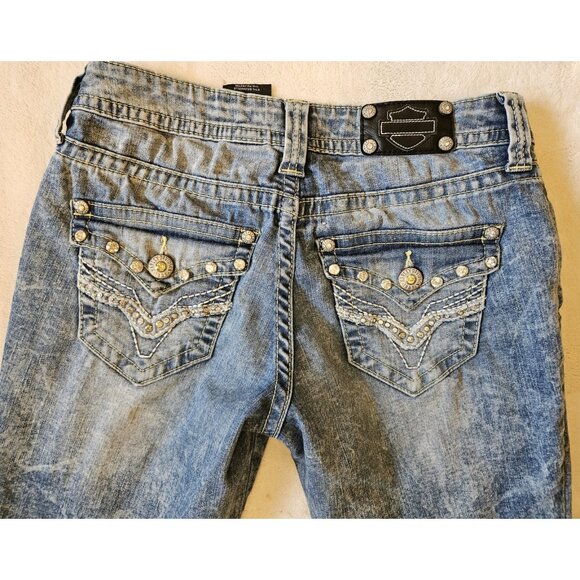 Harley-Davidson Women’s Tapered Jeans Embroidered Rhinestone 28W Sz:6 Y2K - Picture 7 of 16